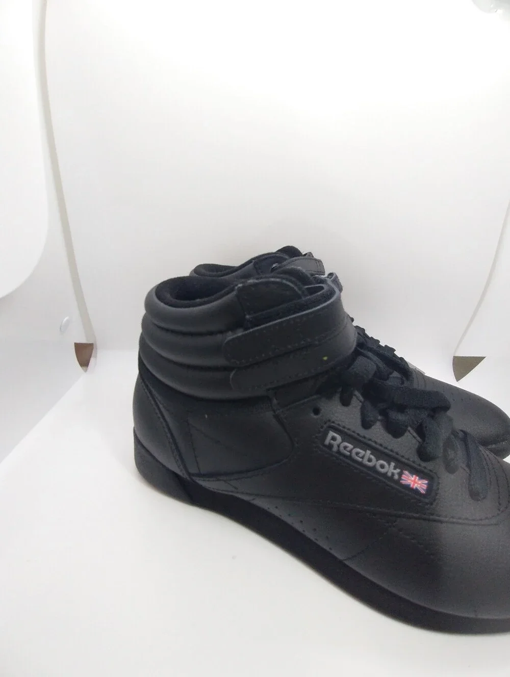 Reebok Classic Freestyle Triple Black High Top Leather Sneaker Womens Size 8